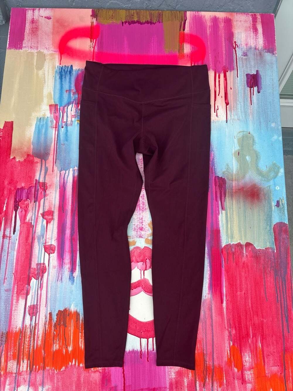 Gaiam High Waisted Yoga Leggings with Side Pockets Burgundy Size XL